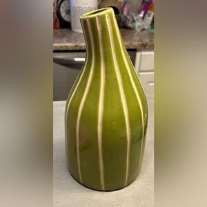 Unique Rare Vase Alvarado Green With White Strips Modern Glazed 10” Tall 6” Wide